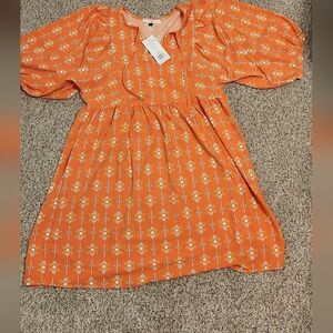 Vibrant Orange Floral Women's Casual Dress
